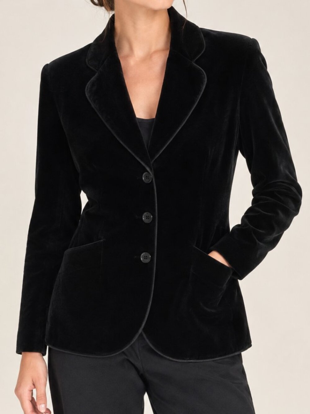 Vintage Debenhams Black Cotton Velvet Blazer Made in Britain 80s 90s M/L